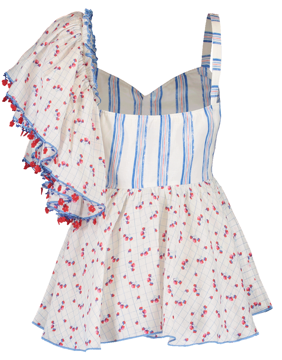 Ruffle Sleeve Rose Print Linen Top CLOTHINGTOPMISC GUL HURGEL   