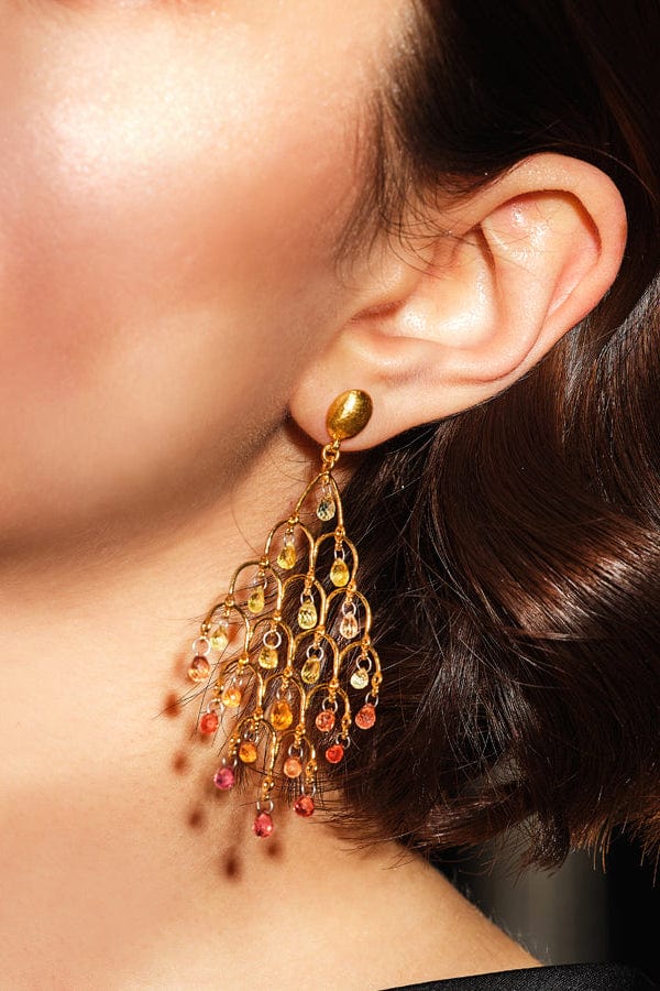 GURHAN-Dew Sapphire Chandelier Earrings-YELLOW GOLD