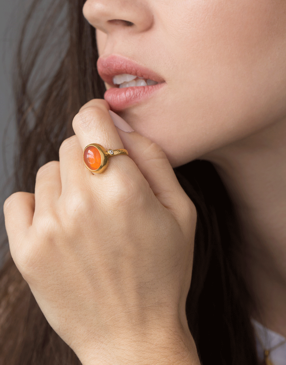 GURHAN-Rune Orange Opal and Diamond Ring-YELLOW GOLD