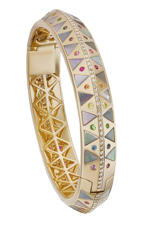 HARWELL GODFREY-Mother of Pearl Inlay Chubby Bangle-YELLOW GOLD