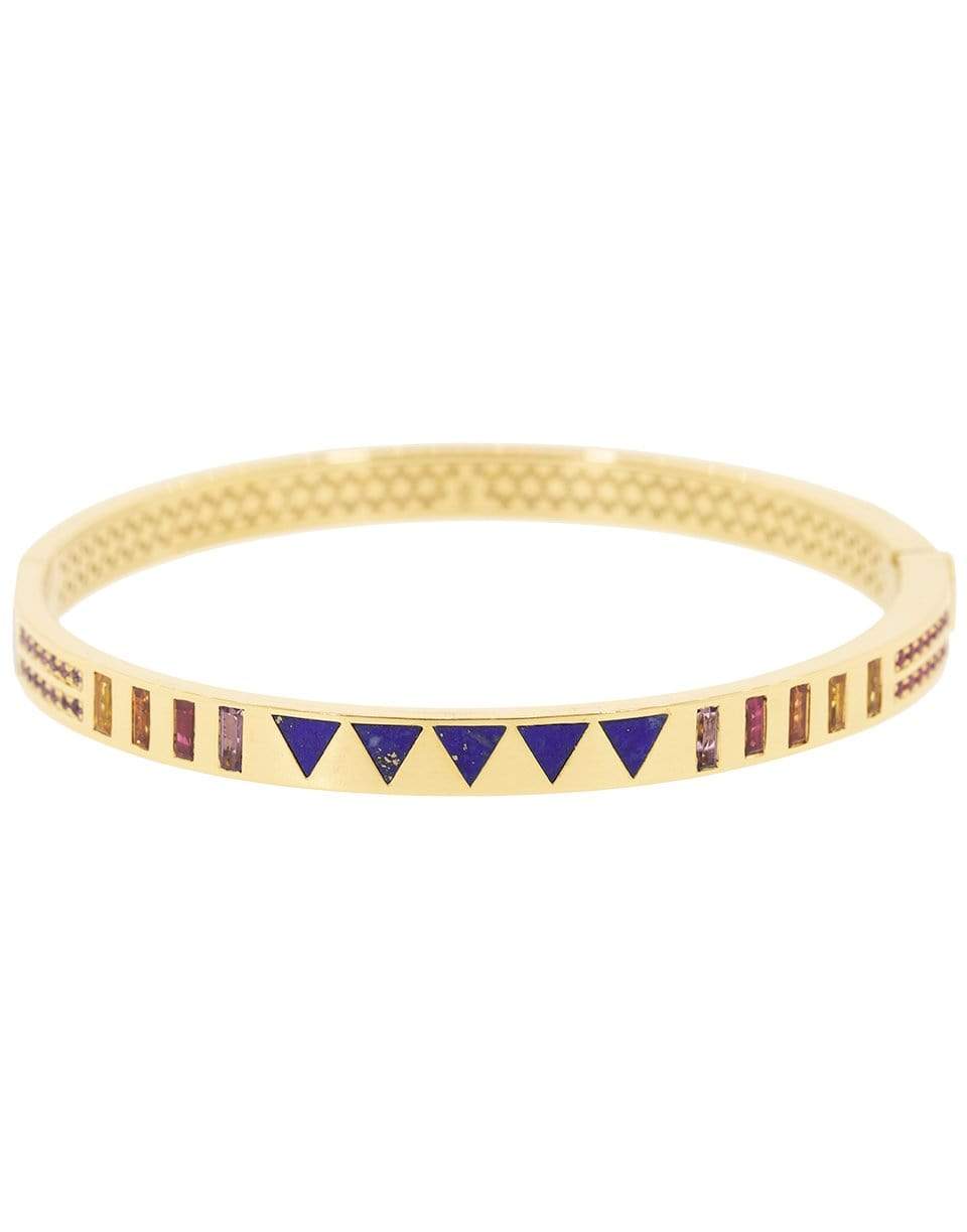 HARWELL GODFREY-Triangle Lapis Inlay and Multi-Sapphire Baguette Bangle-YELLOW GOLD