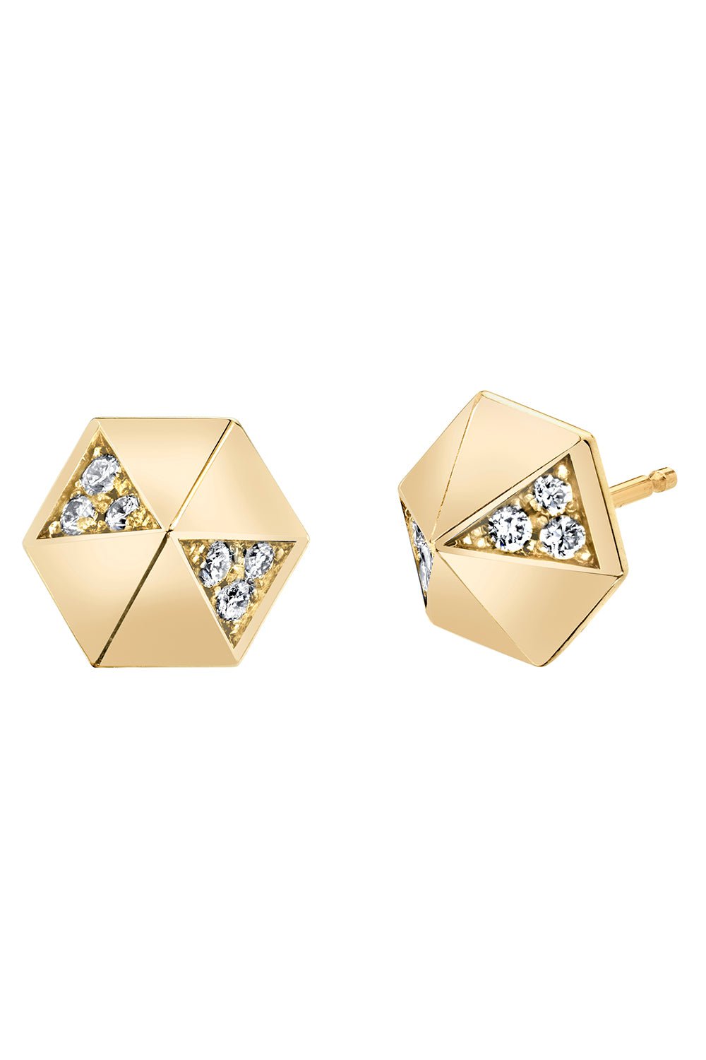 HARWELL GODFREY-Diamond Pyramid Stud Earrings-YELLOW GOLD