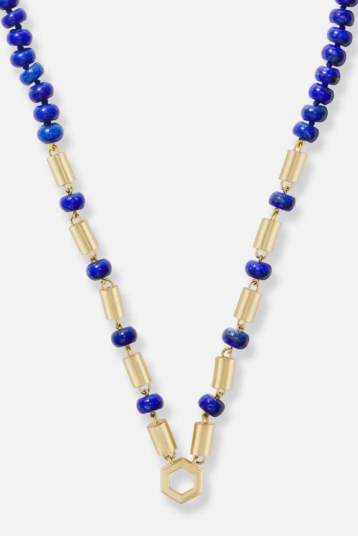 HARWELL GODFREY-Lapis Baht and Bead Necklace-YELLOW GOLD