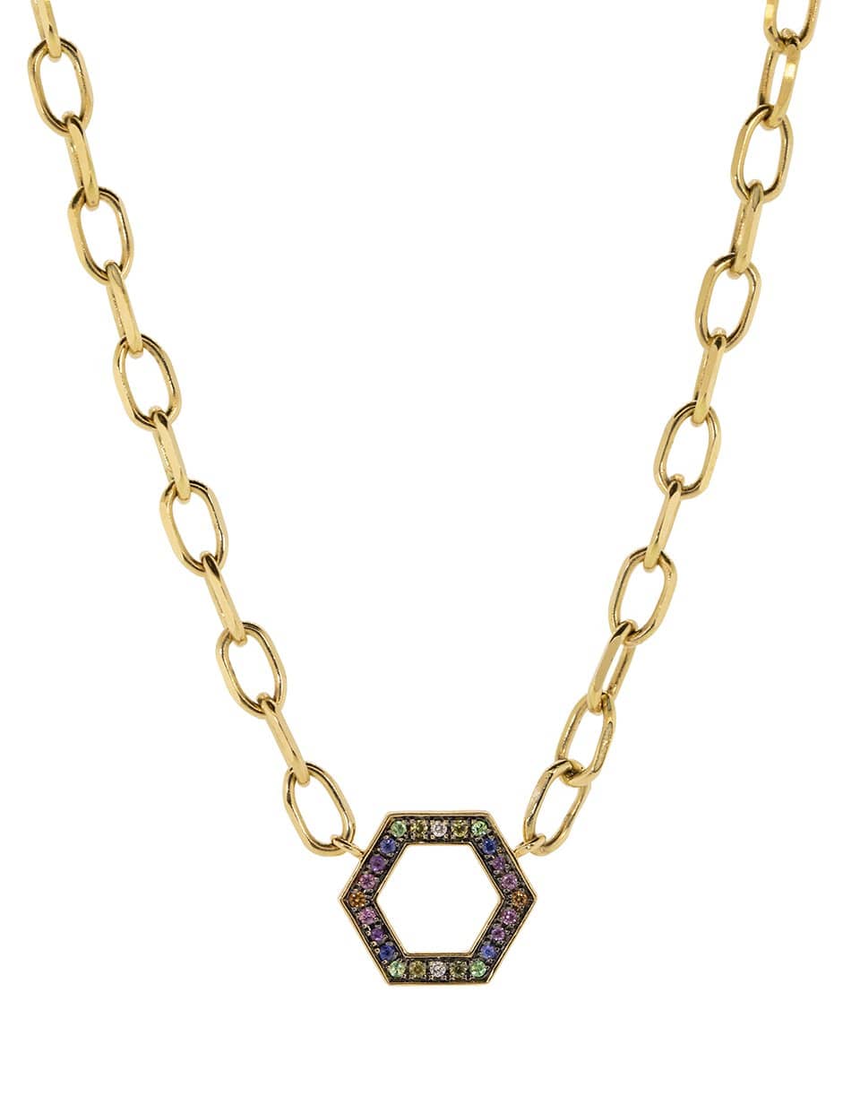 HARWELL GODFREY-Rainbow Pave Hexagon Necklace-YELLOW GOLD