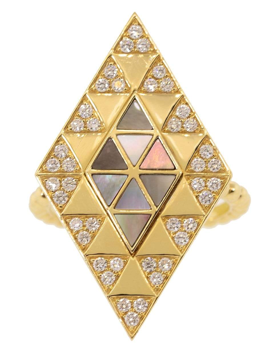 HARWELL GODFREY-Mother of Pearl and Diamond Inlay Shield Ring-YELLOW GOLD