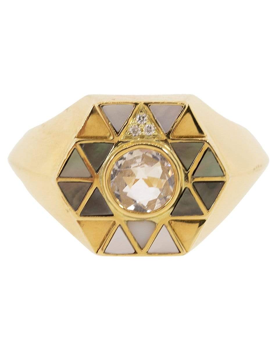 HARWELL GODFREY-Mother of Pearl and Rock Crystal Inlay Ring-YELLOW GOLD
