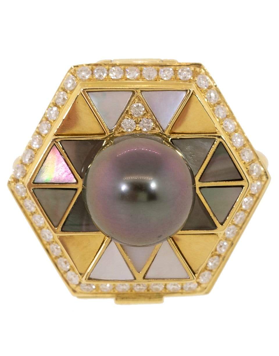 HARWELL GODFREY-Pearl Top Diamond Poison Ring-YELLOW GOLD