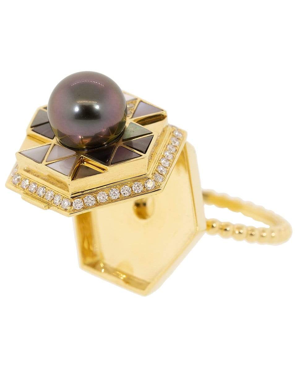 HARWELL GODFREY-Pearl Top Diamond Poison Ring-YELLOW GOLD