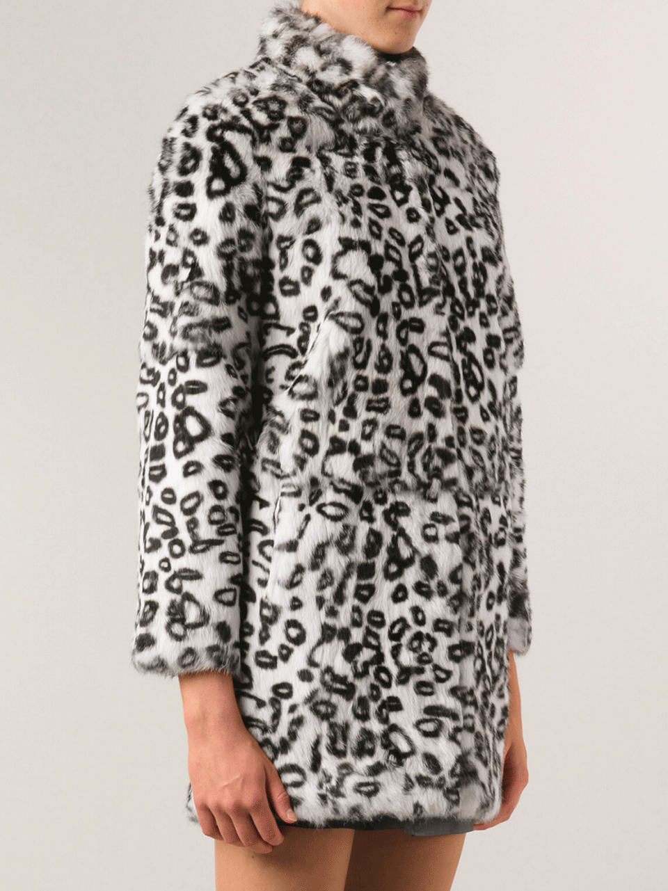 HAUTE HIPPIE-Leopard Bunny Coat-BLK/WHT