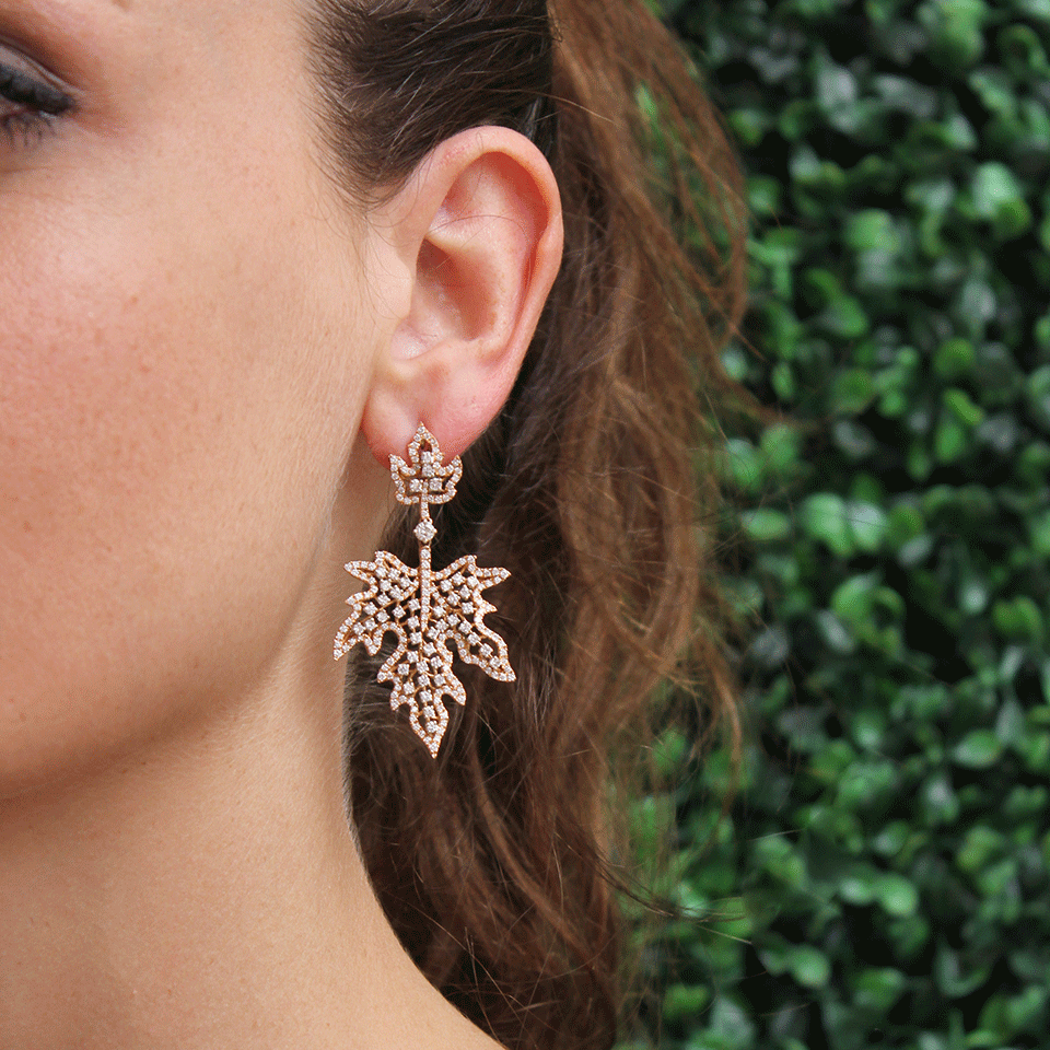 INBAR-Diamond Maple Leaf Earrings-ROSE GOLD