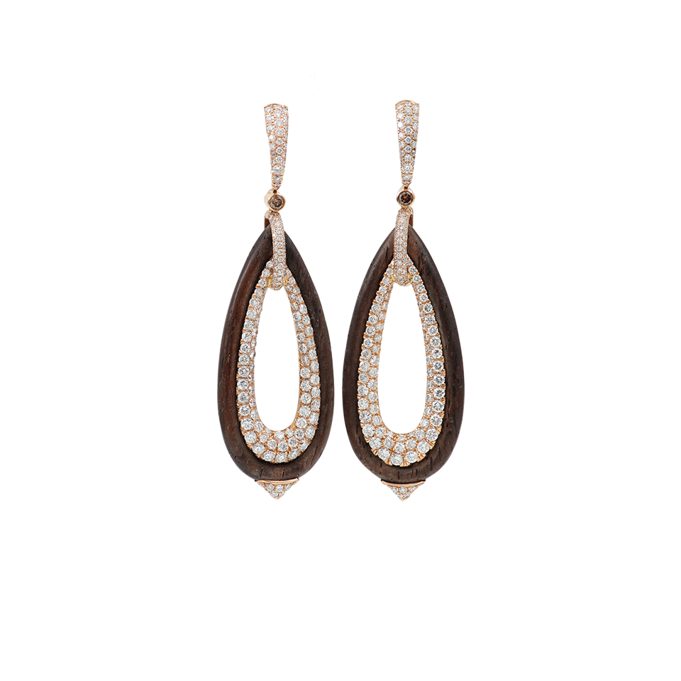 INBAR-Diamond Pave And Ebony Wood Earrings-ROSE GOLD