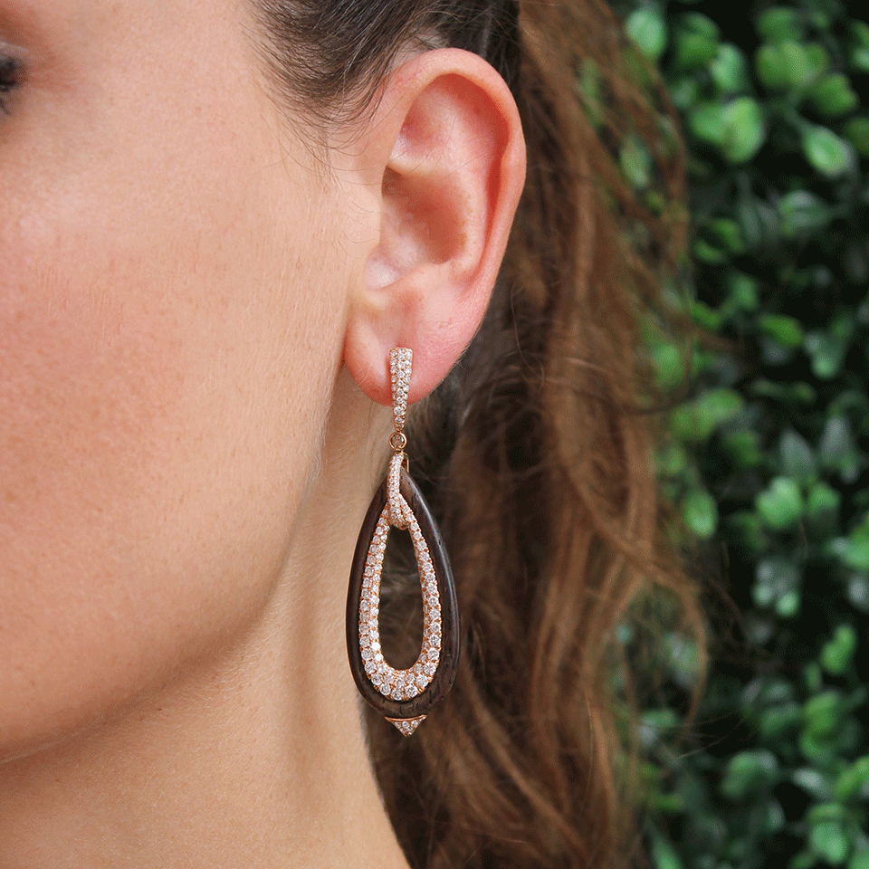 INBAR-Diamond Pave And Ebony Wood Earrings-ROSE GOLD