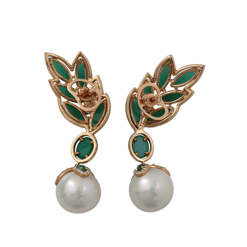 INBAR-Pearl And Agate Leaf Earrings-ROSE GOLD