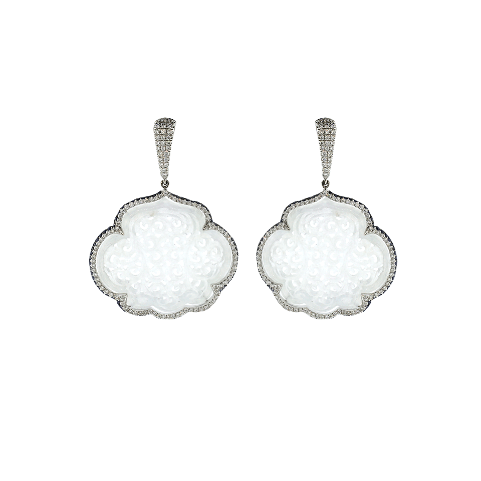 INBAR-Carved White Jade Cloud Earrings-WHITE GOLD