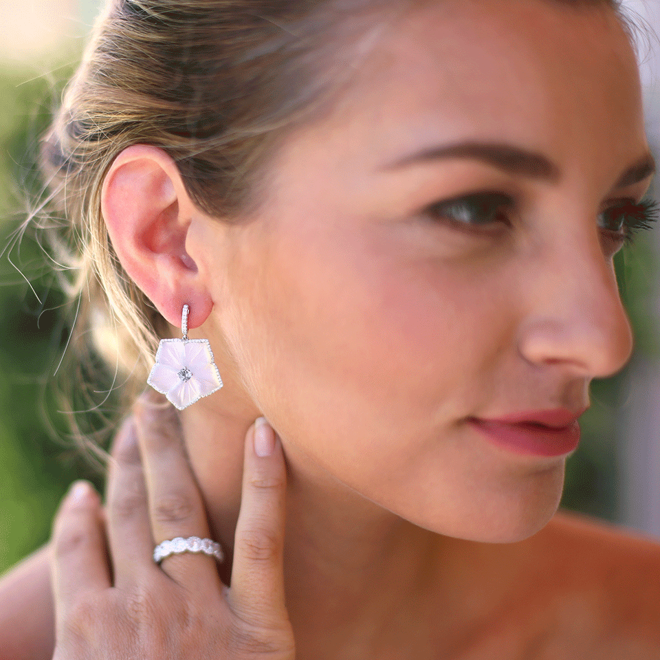 INBAR-Carved White Opal Flower Earrings-WHITE GOLD