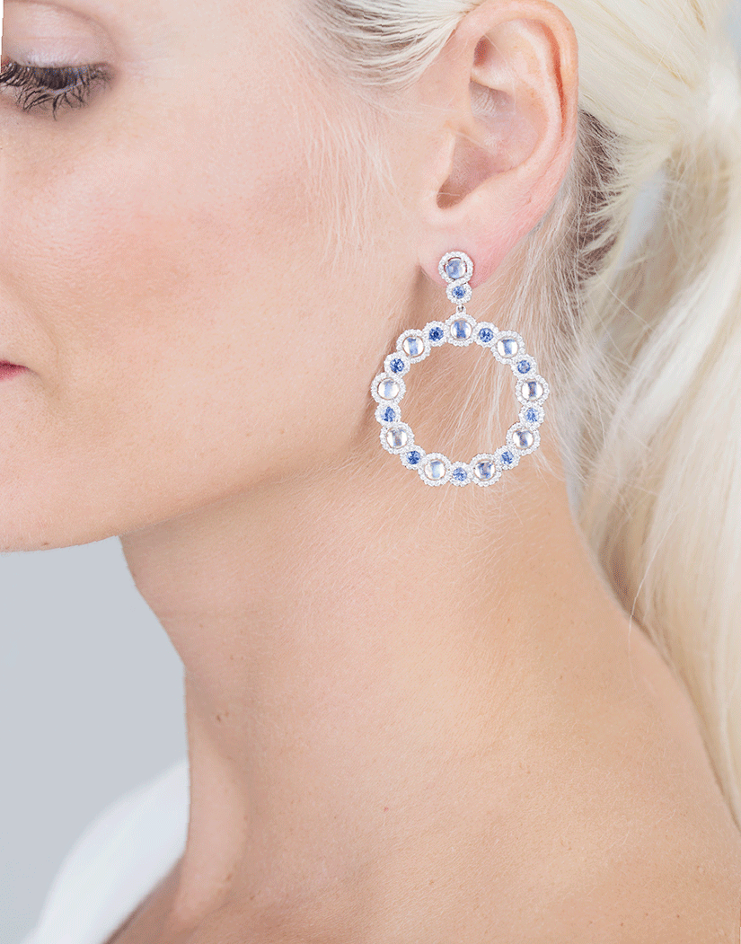 INBAR-Moonstone And Blue Sapphire Earrings-WHITE GOLD
