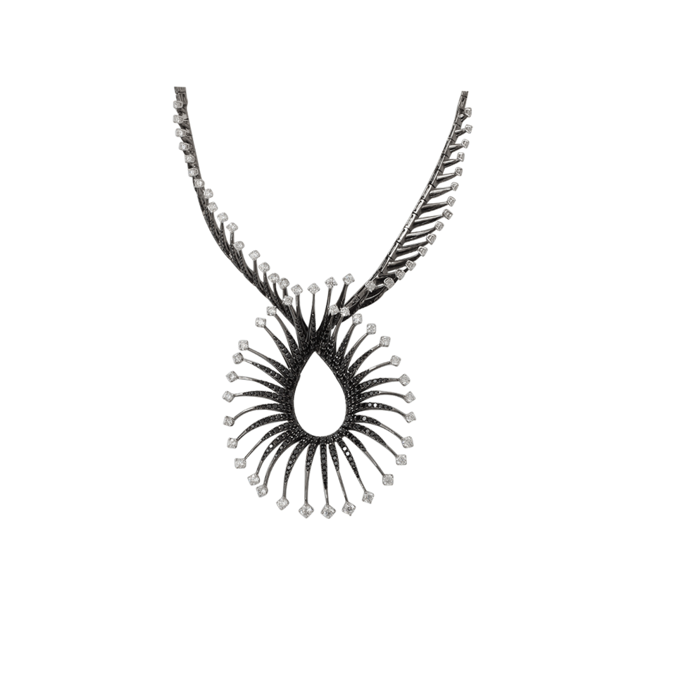 INBAR-Black And White Diamond Twist Necklace-WHITE GOLD