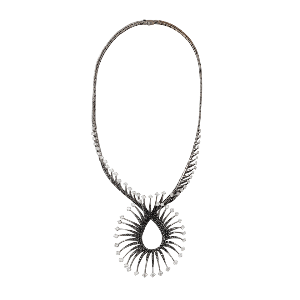 INBAR-Black And White Diamond Twist Necklace-WHITE GOLD