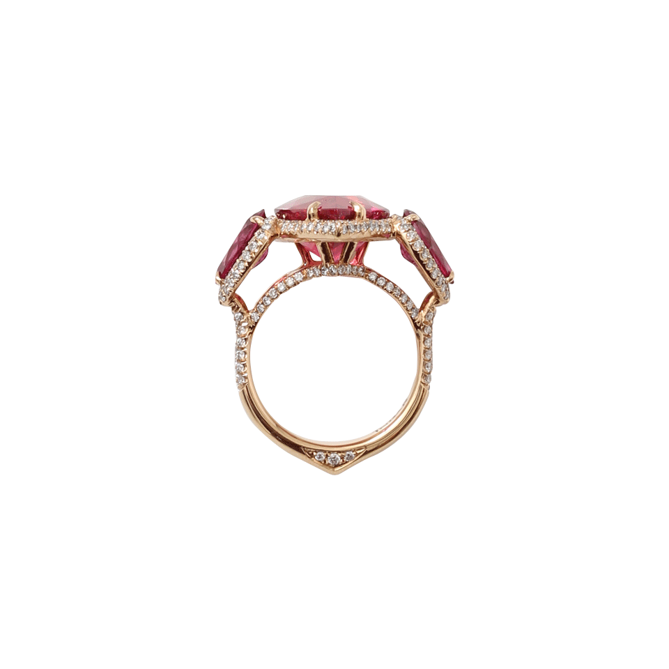 INBAR-Pear Shape Rubelite And Diamond Ring-ROSE GOLD