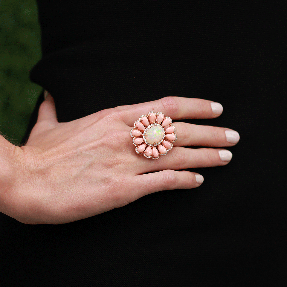 INBAR-Cabochon Opal Flower Ring-ROSE GOLD