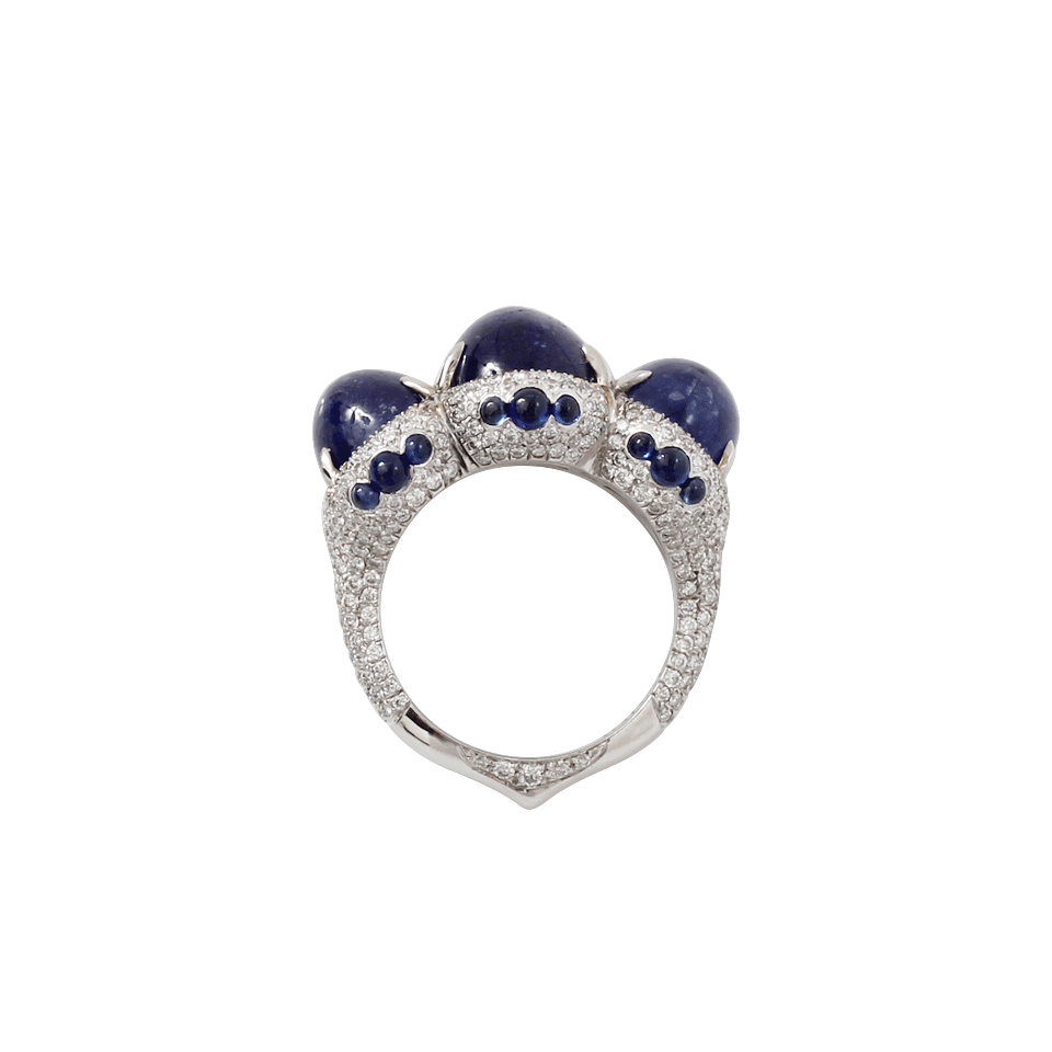 INBAR-Triple Sapphire Cabochon Ring-WHITE GOLD