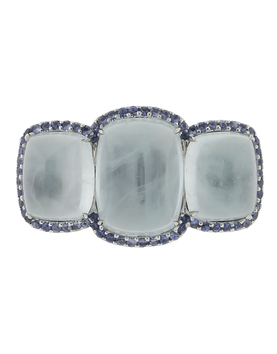 INBAR-Triple Cabochon Aquamarine Ring-WHITE GOLD