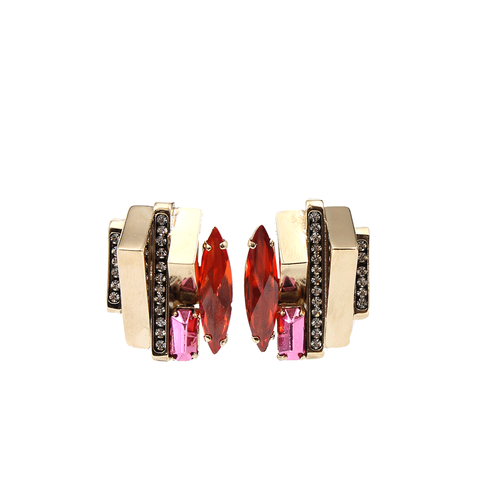 IOSSELLIANI-Red And Pink Stone Clip Earrings-BRASS