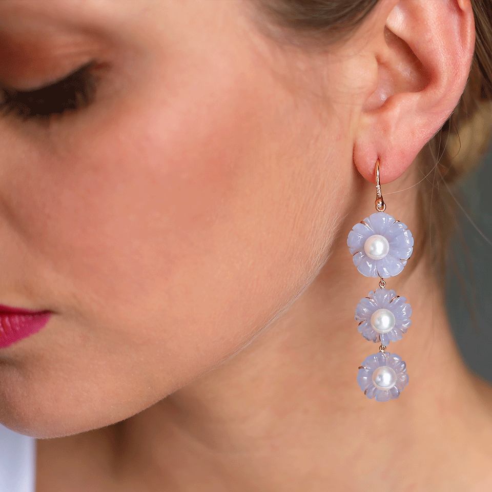 Blue Chalcedony Carved Flower Earrings JEWELRYFINE JEWELEARRING IRENE NEUWIRTH JEWELRY   