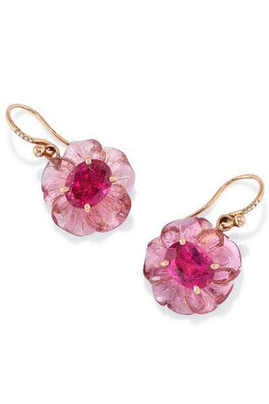 IRENE NEUWIRTH JEWELRY-Carved Pink Tourmaline Tropical Flower Earrings-ROSE GOLD