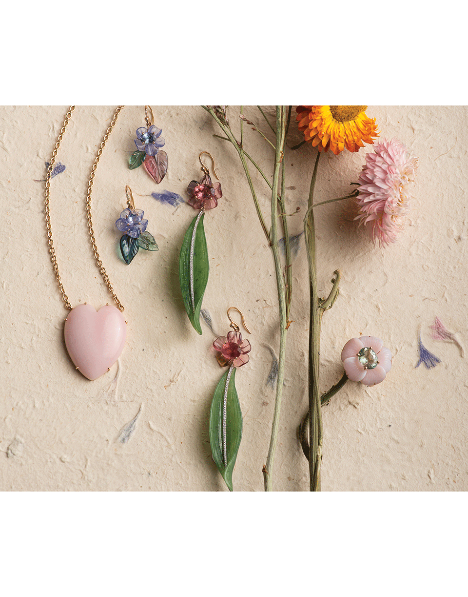 IRENE NEUWIRTH JEWELRY-Carved Tanzanite Flower Earrings-ROSE GOLD