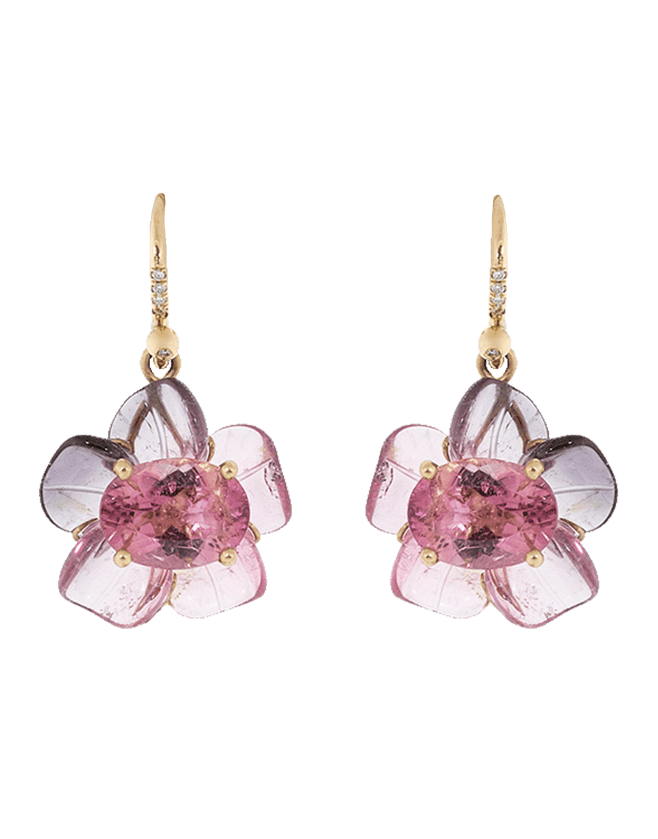 IRENE NEUWIRTH JEWELRY-Carved Tourmaline Flower and Nephrite Leaf Earrings-ROSE GOLD