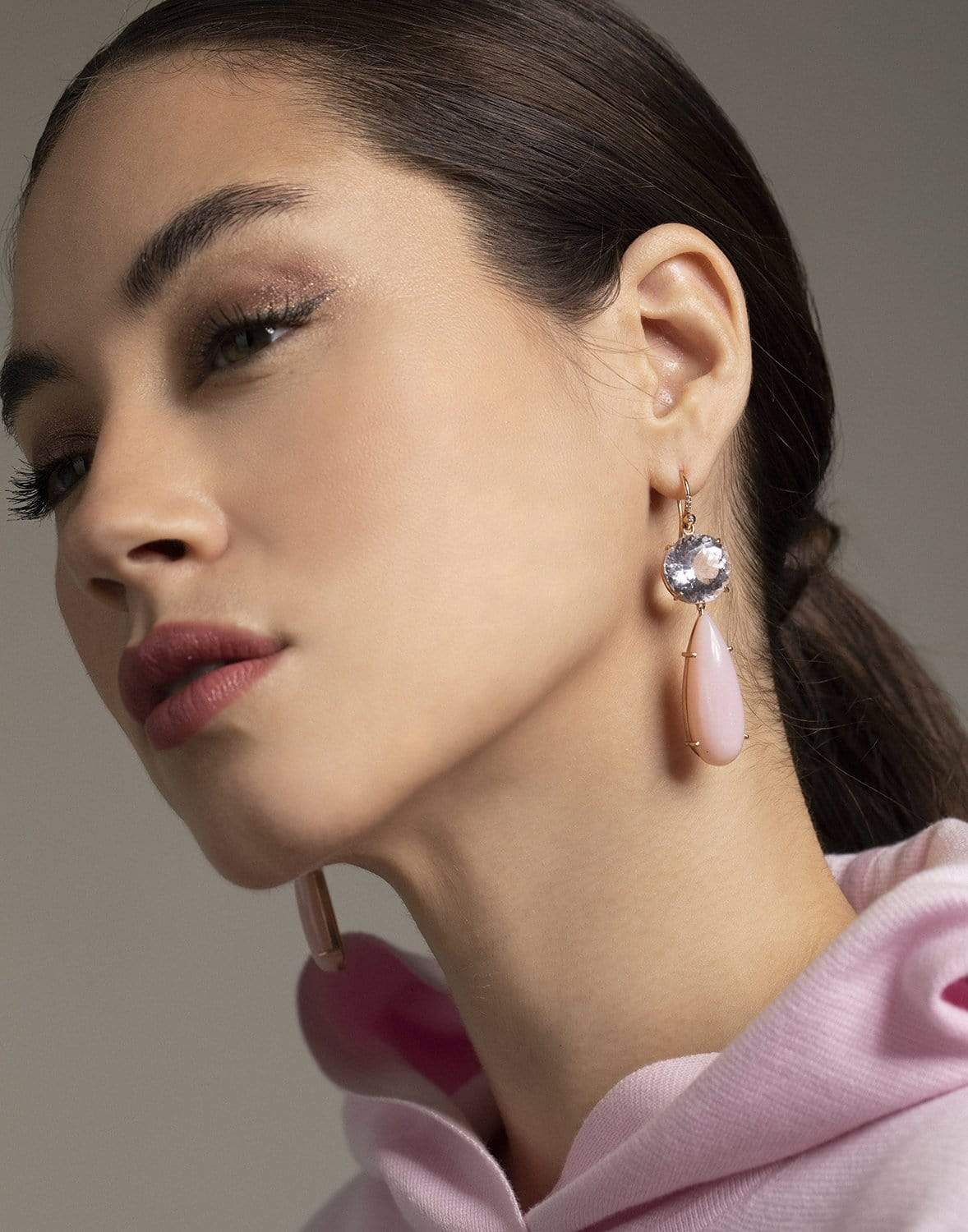 IRENE NEUWIRTH JEWELRY-Kunzite and Pink Opal Drop Earrings-ROSE GOLD