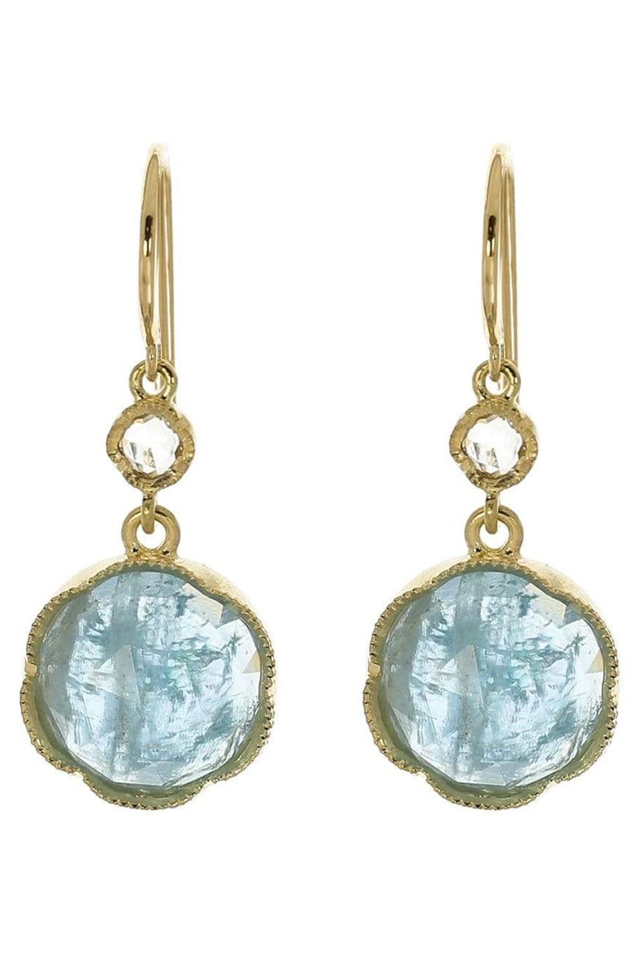 IRENE NEUWIRTH JEWELRY-Aquamarine and Diamond Drop Earrings-YELLOW GOLD