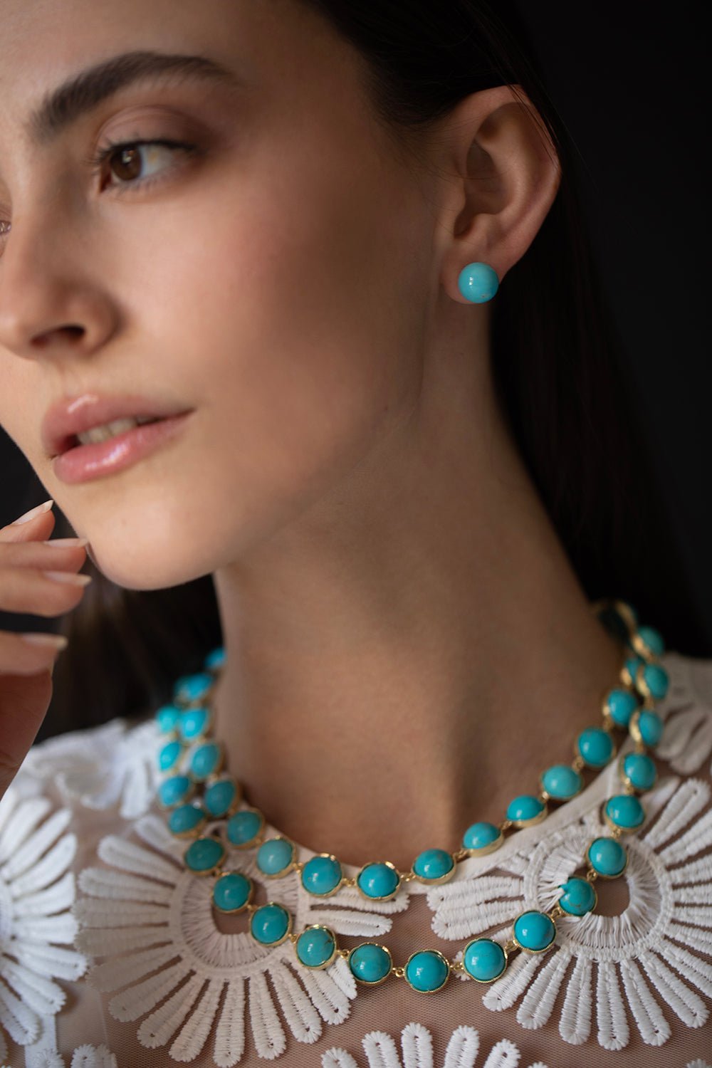 IRENE NEUWIRTH JEWELRY-Kingman Turquoise Stud Earrings-YELLOW GOLD