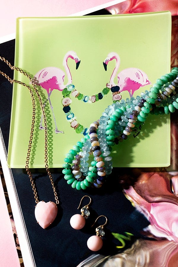 IRENE NEUWIRTH JEWELRY-Aquamarine and Pink Opal Drop Earrings-YELLOW GOLD