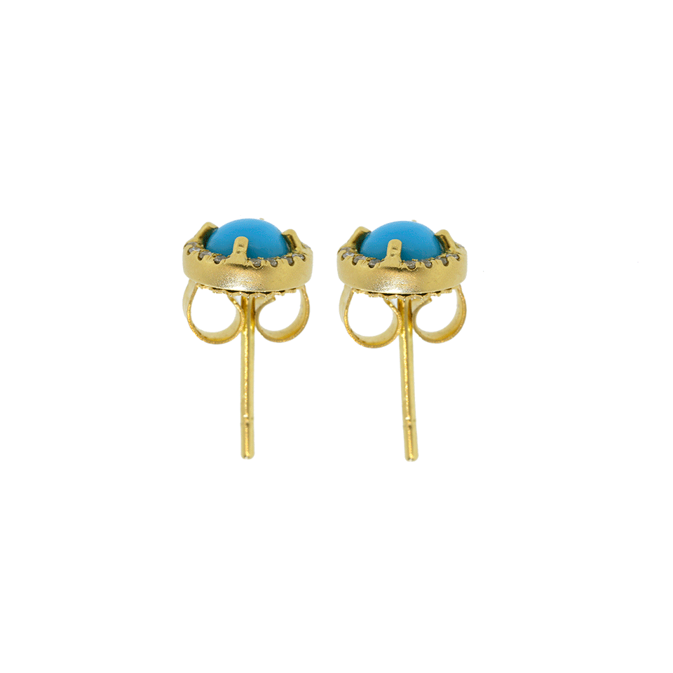 IRENE NEUWIRTH JEWELRY-Cabochon Turquoise Stud Earrings-YELLOW GOLD
