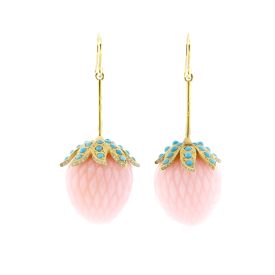 IRENE NEUWIRTH JEWELRY-Carved Pink Opal Strawberry Earrings-YELLOW GOLD