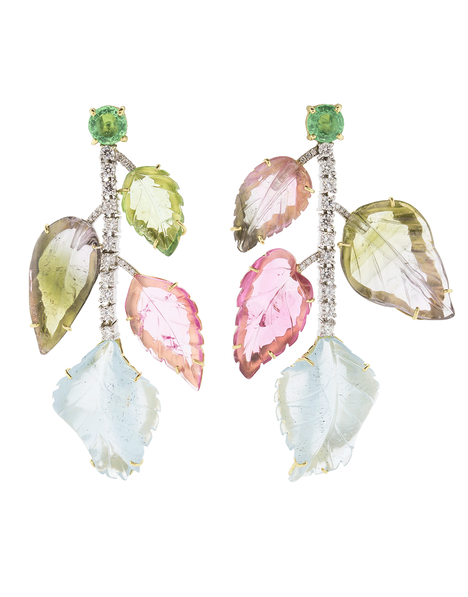 IRENE NEUWIRTH JEWELRY-Carved Tourmaline And Aquamarine Earrings-YELLOW GOLD