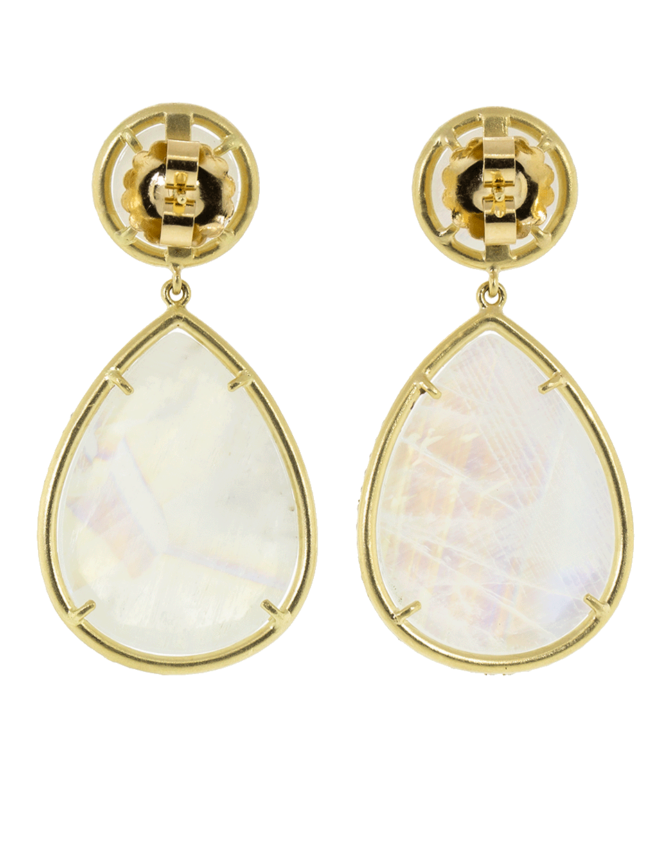 IRENE NEUWIRTH JEWELRY-Double Drop Rose Cut Rainbow Moonstone Earrings-YELLOW GOLD