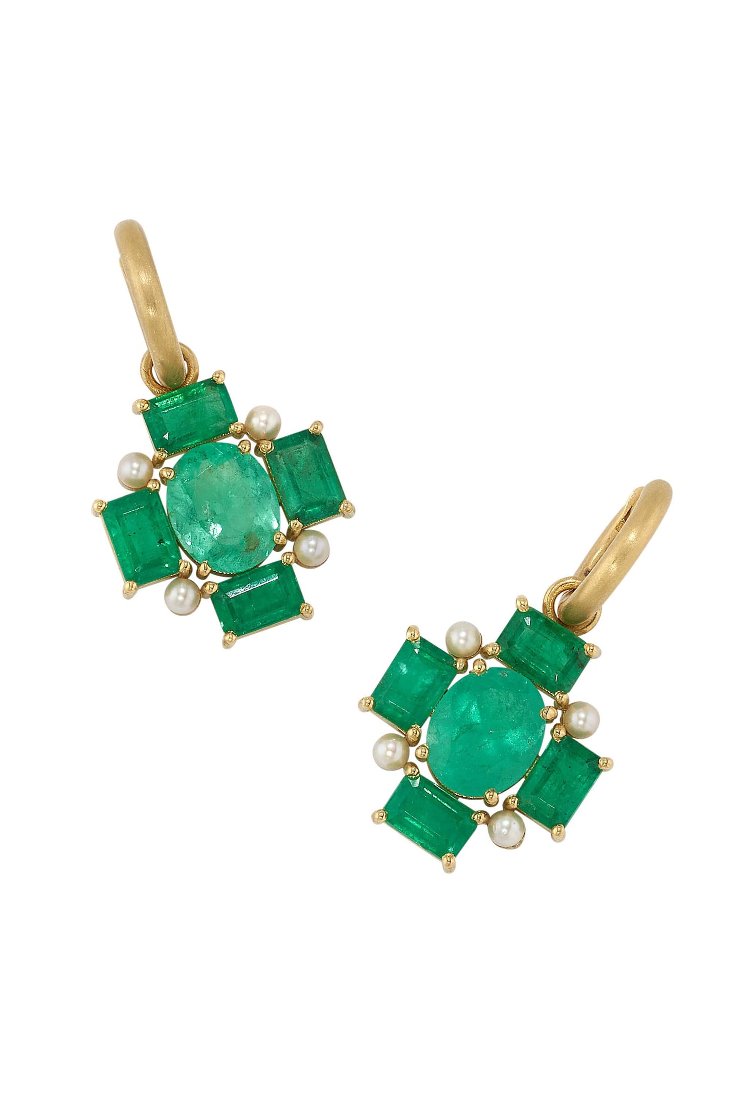 IRENE NEUWIRTH JEWELRY-Emerald and Akoya Pearl Earrings-YELLOW GOLD