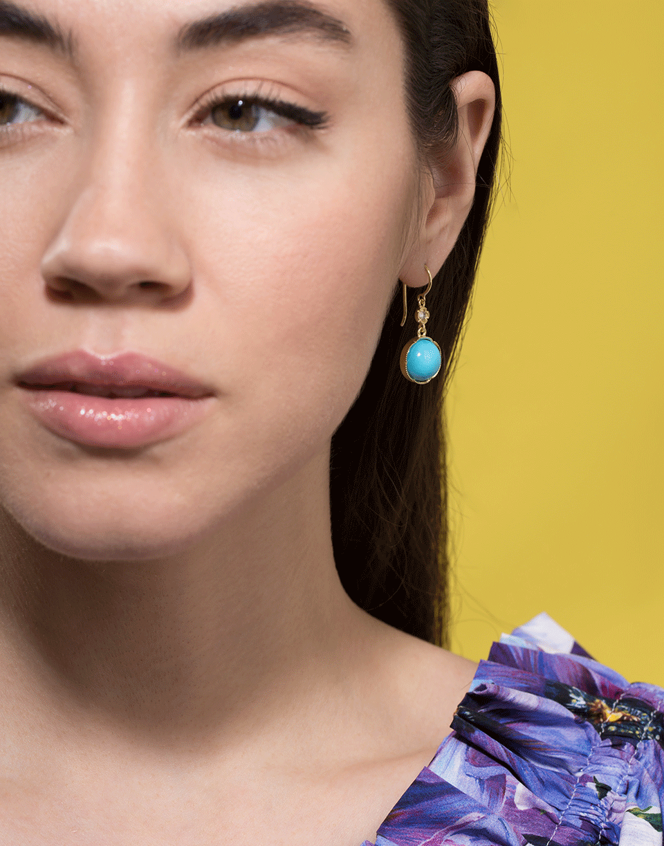 IRENE NEUWIRTH JEWELRY-Kingman Turquoise and Diamond Drop Earrings-YELLOW GOLD