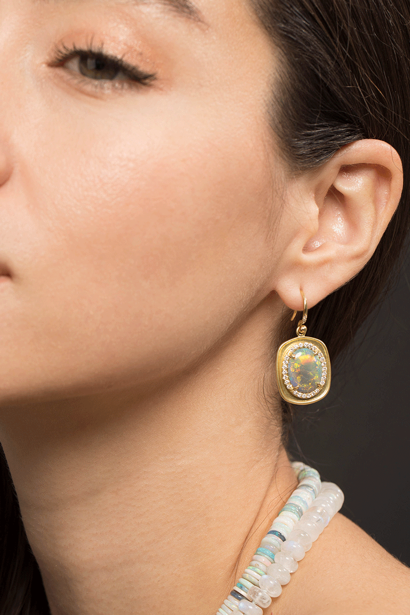 IRENE NEUWIRTH JEWELRY-Lightning Ridge Opal and Diamond Earrings-YELLOW GOLD