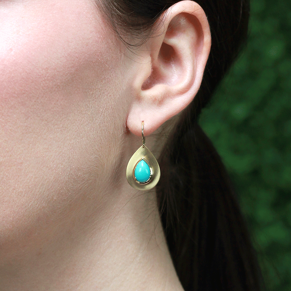 IRENE NEUWIRTH JEWELRY-Turquoise Teardrop Earrings-YELLOW GOLD