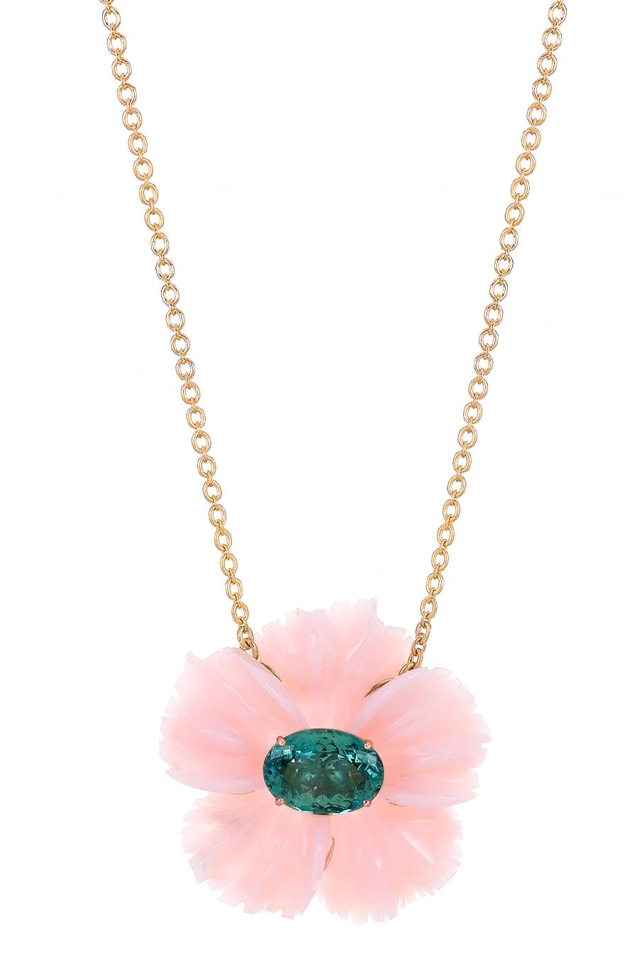 IRENE NEUWIRTH JEWELRY-Pink Opal and Green Tourmaline Tropical Flower Necklace-ROSE GOLD