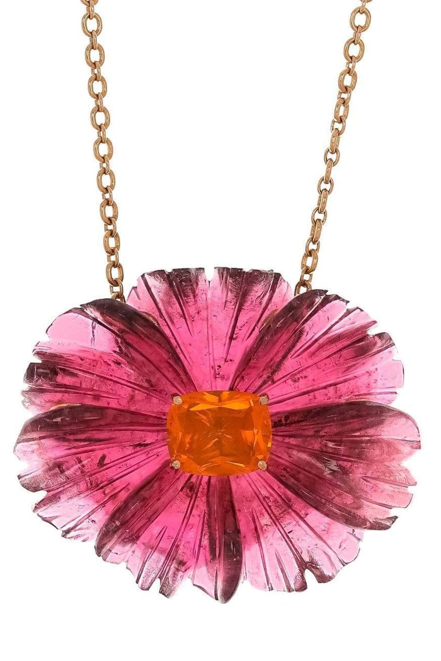 IRENE NEUWIRTH JEWELRY-Carved Pink Tourmaline Tropical Flower Necklace-ROSE GOLD