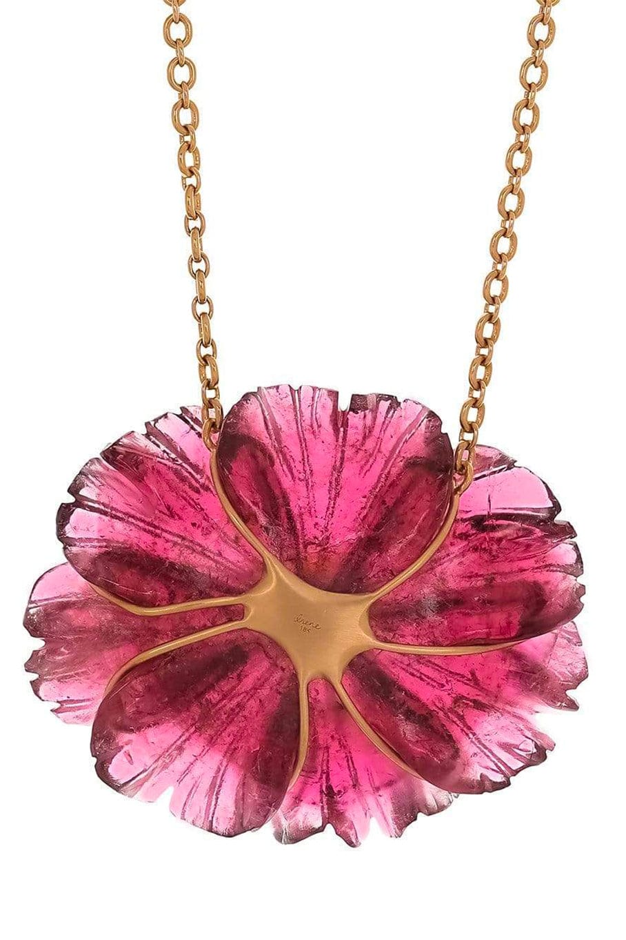 IRENE NEUWIRTH JEWELRY-Carved Pink Tourmaline Tropical Flower Necklace-ROSE GOLD