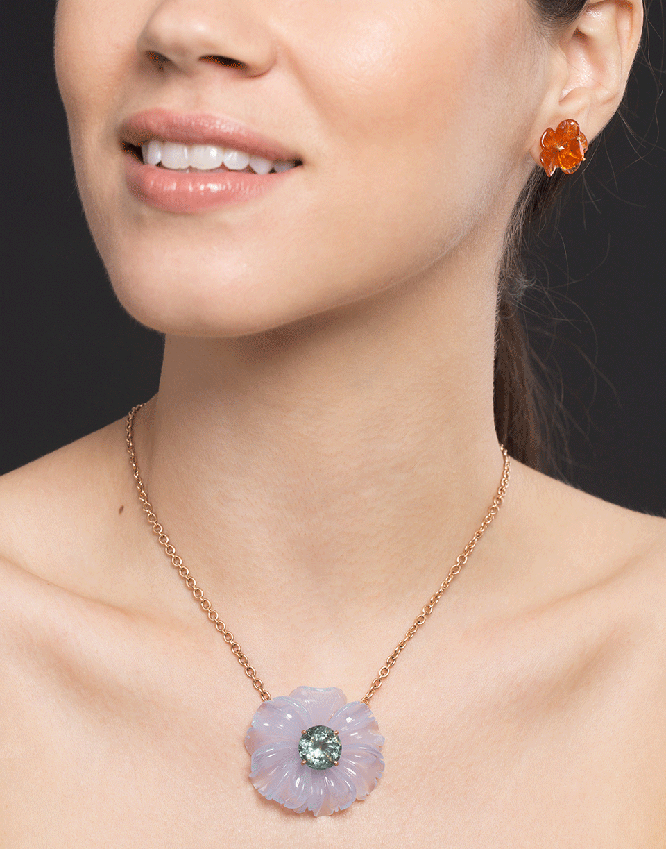 IRENE NEUWIRTH JEWELRY-Chalcedony Flower Necklace with Green Tourmaline-ROSE GOLD