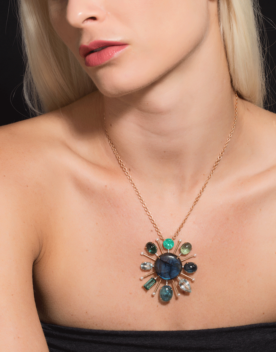 IRENE NEUWIRTH JEWELRY-Tourmaline Labradorite And Emerald Pendant Necklace-ROSE GOLD