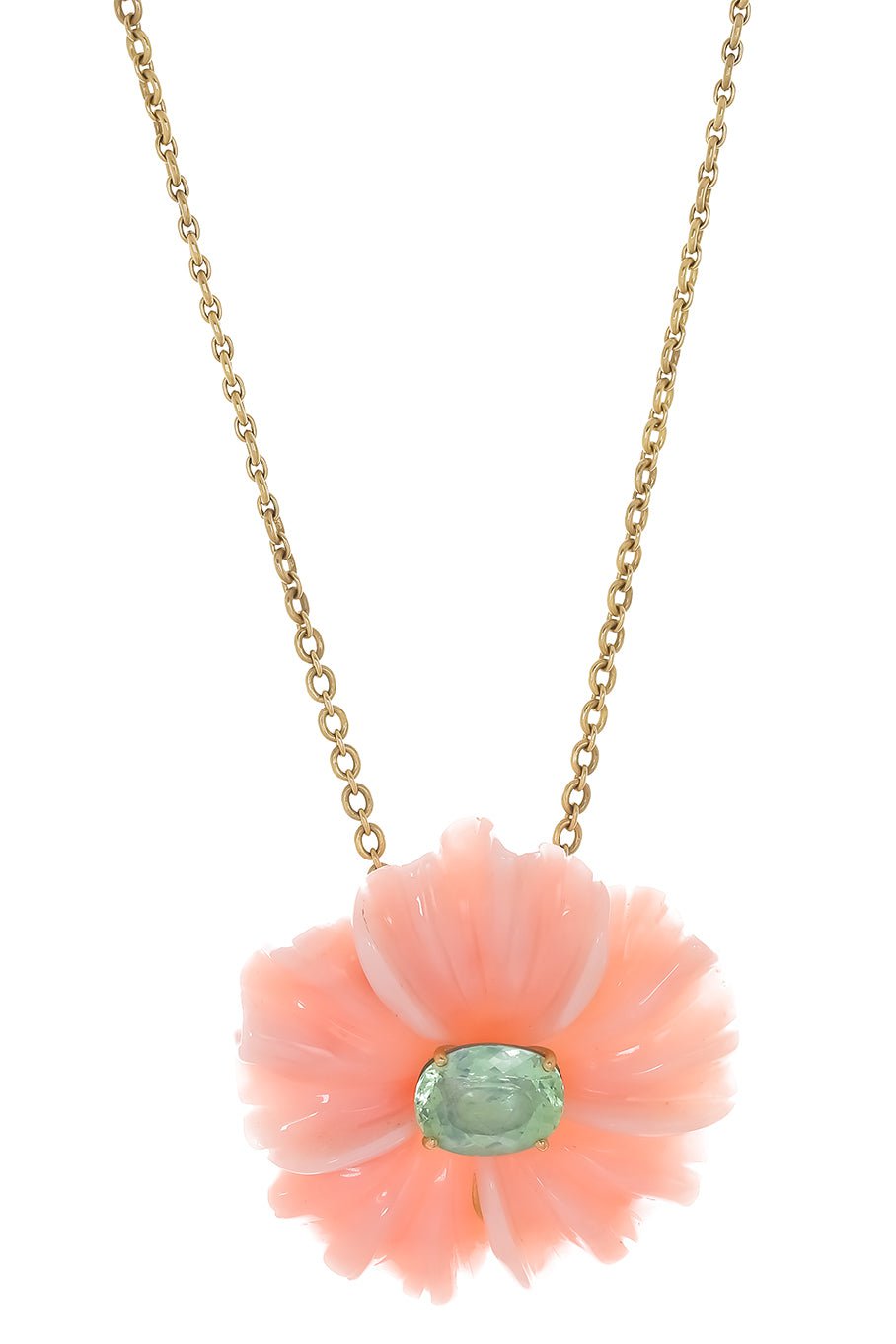 IRENE NEUWIRTH JEWELRY-Pink Opal & Green Tourmaline Flower Necklace-YELLOW GOLD