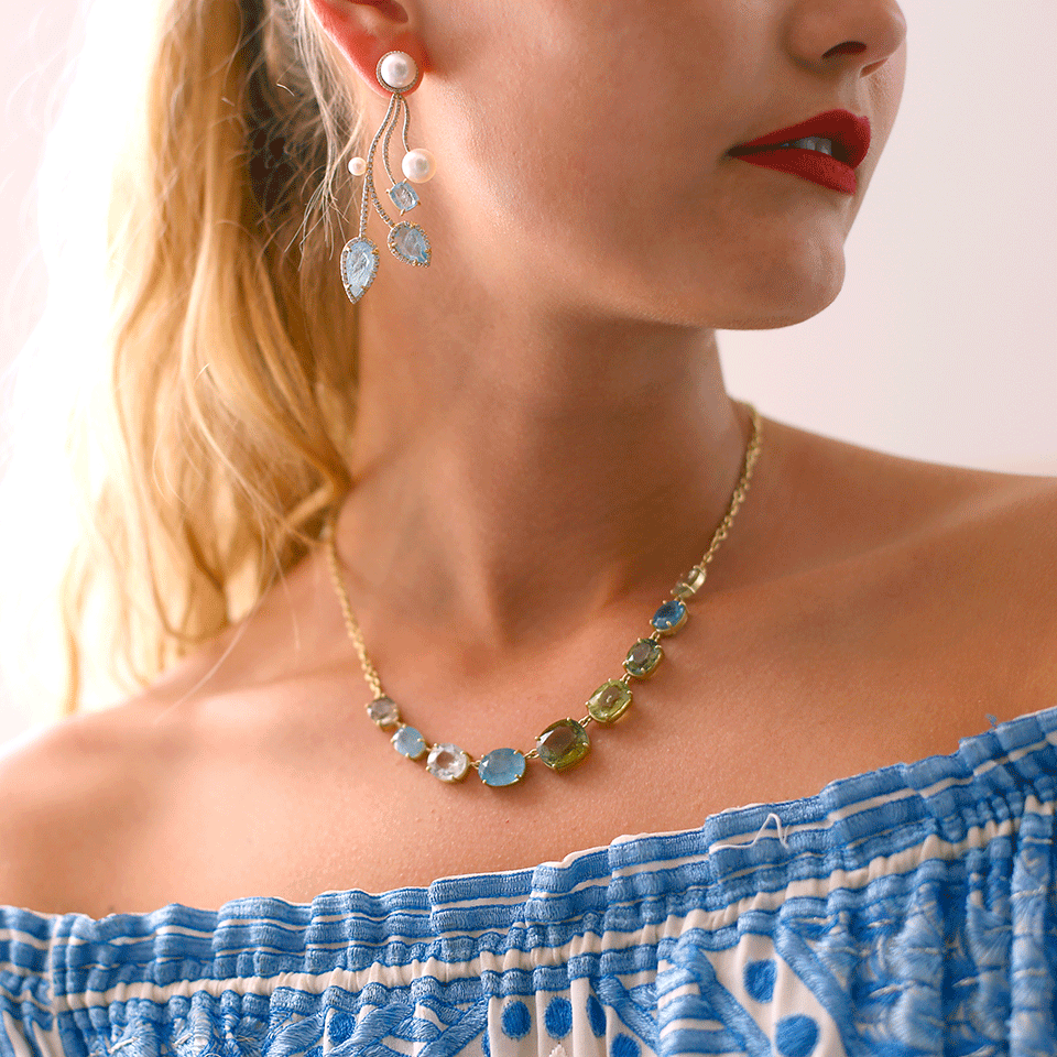 IRENE NEUWIRTH JEWELRY-Aquamarine & Tourmaline Necklace-YELLOW GOLD